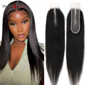2x6 Lace Closure Brazilian Human Hair 14-24 inch Straight Remy Human Hair Transparent Lace Middle Part Lace Swiss Lace