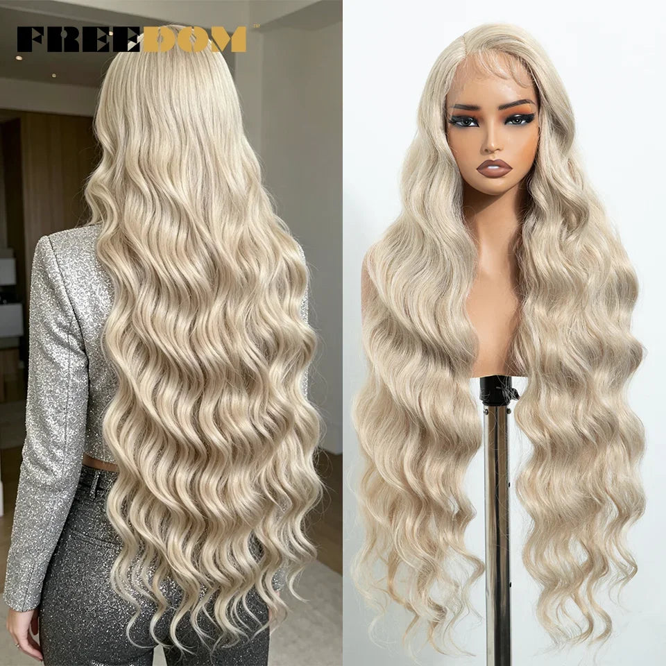 36" Long Wavy Synthetic Lace Front Wigs Ombre Brown Blonde Body Wave
