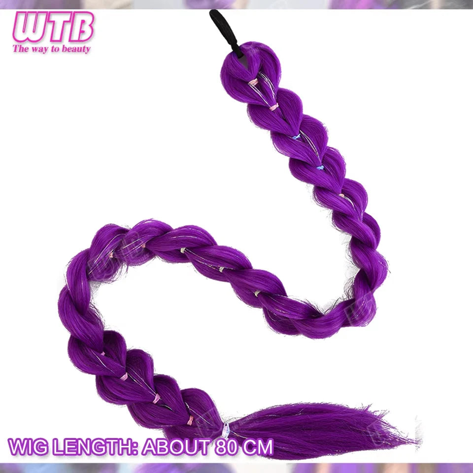 Purple Braids Ponytail Rubber Band Pre Braiding Hair Synthetic Extensions Halloween Costume