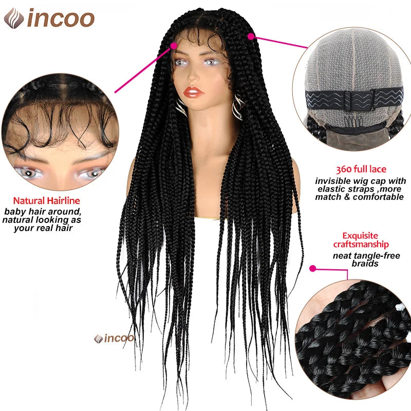 Synthetic Large Box Braided Wigs Jumbo Knotless Full Lace Front Tribal Braids