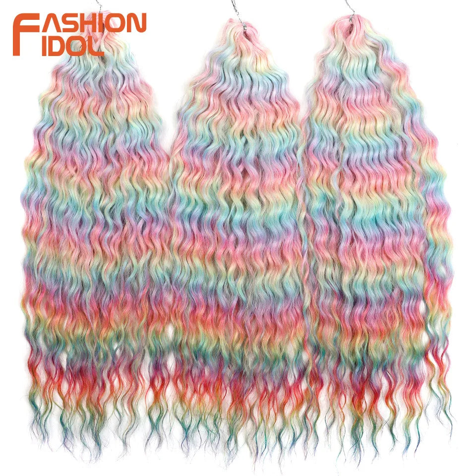 Synthetic Twist Crochet Curly Hair Water Wave Braid Ombre Blonde Brown Deep
