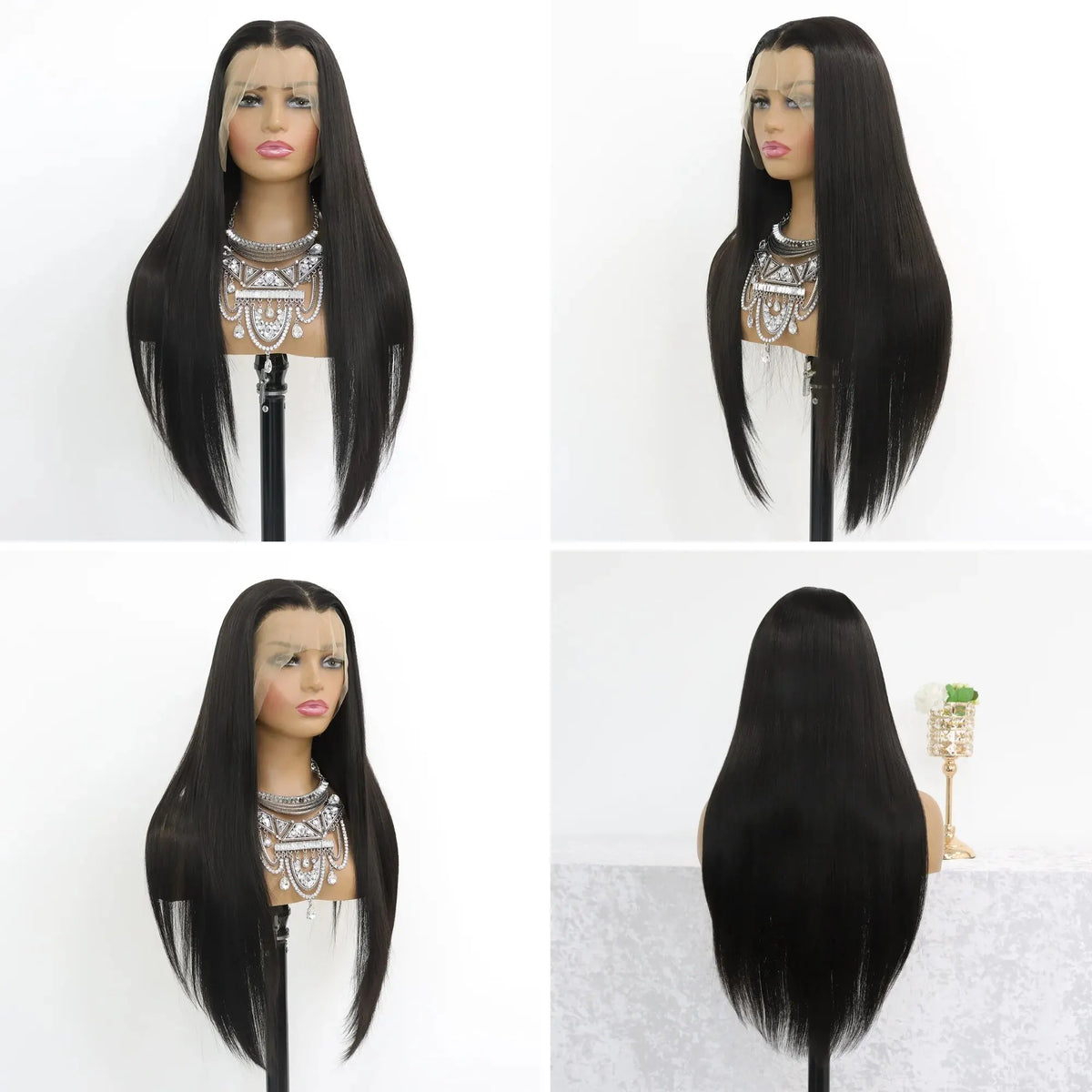 Straight Black Synthetic HD Lace Front Wig, Glueless, Heat Resistant, Pre-Plucked