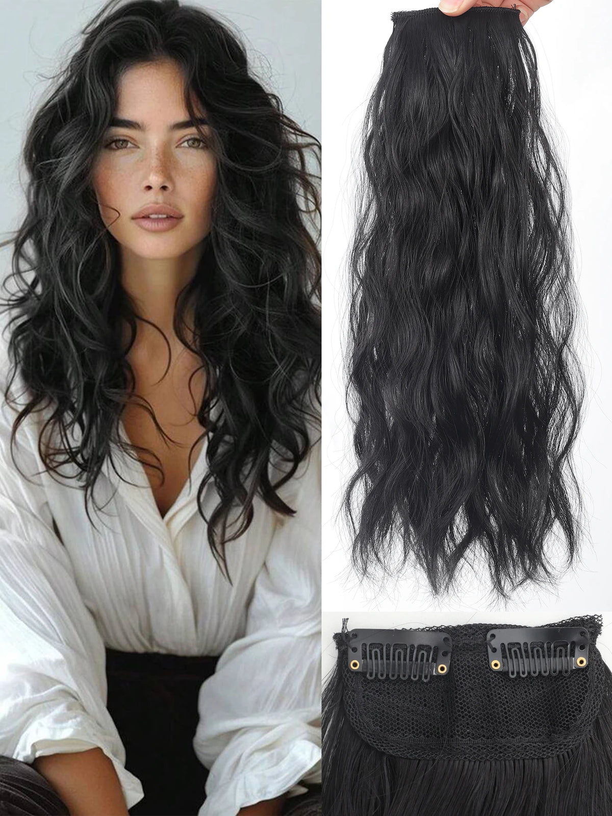 Water Wave Extensions Clip in Hair Invisible Synthetic Wig Piece Suitable Thinning