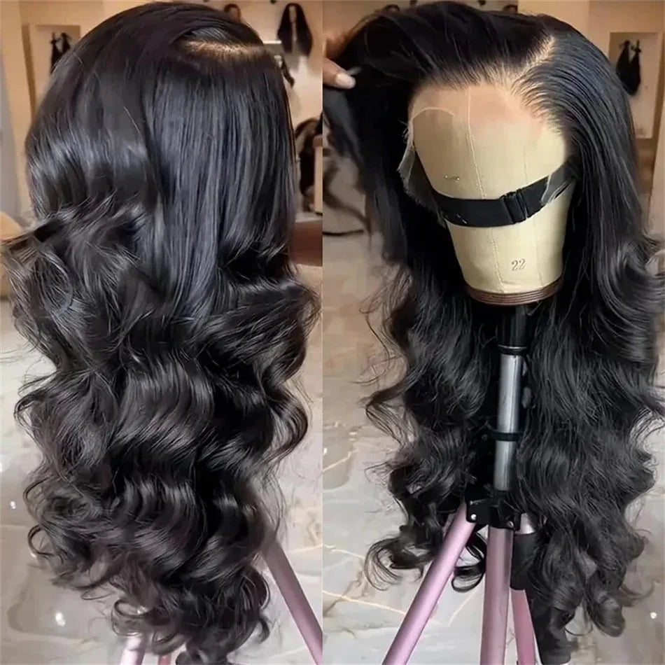 180% Density Brown Roots Ash Blonde Body Wave Lace Frontal Wig, 13x4, Ombre, Synthetic Blend