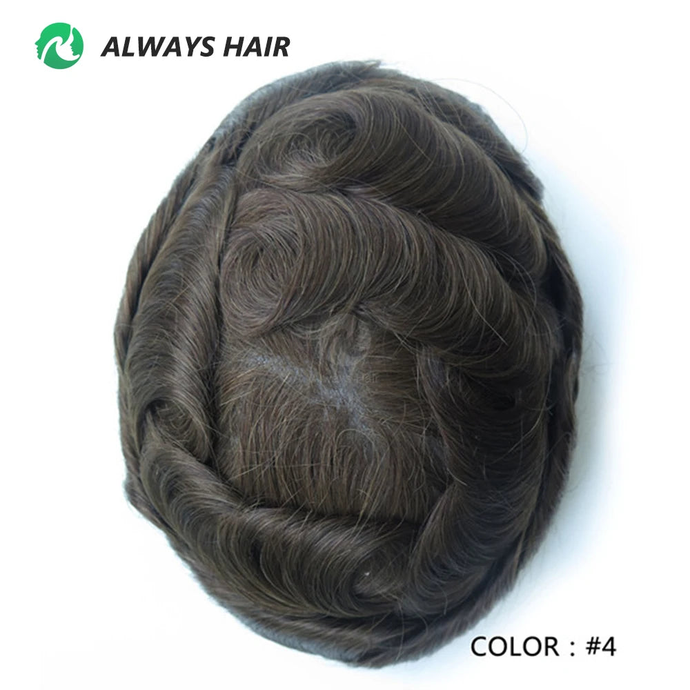 Men's Skin Base Toupee, Capillary Prosthesis, 130% Density, 0.12-0.14mm