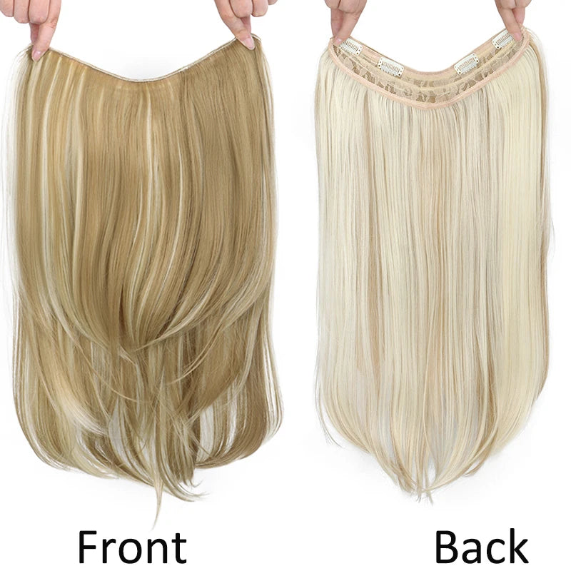 22Inch Synthetic Long Straight Layered Clip-in Hair Extension V-shaped Black Blonde Invisible Hairpiece