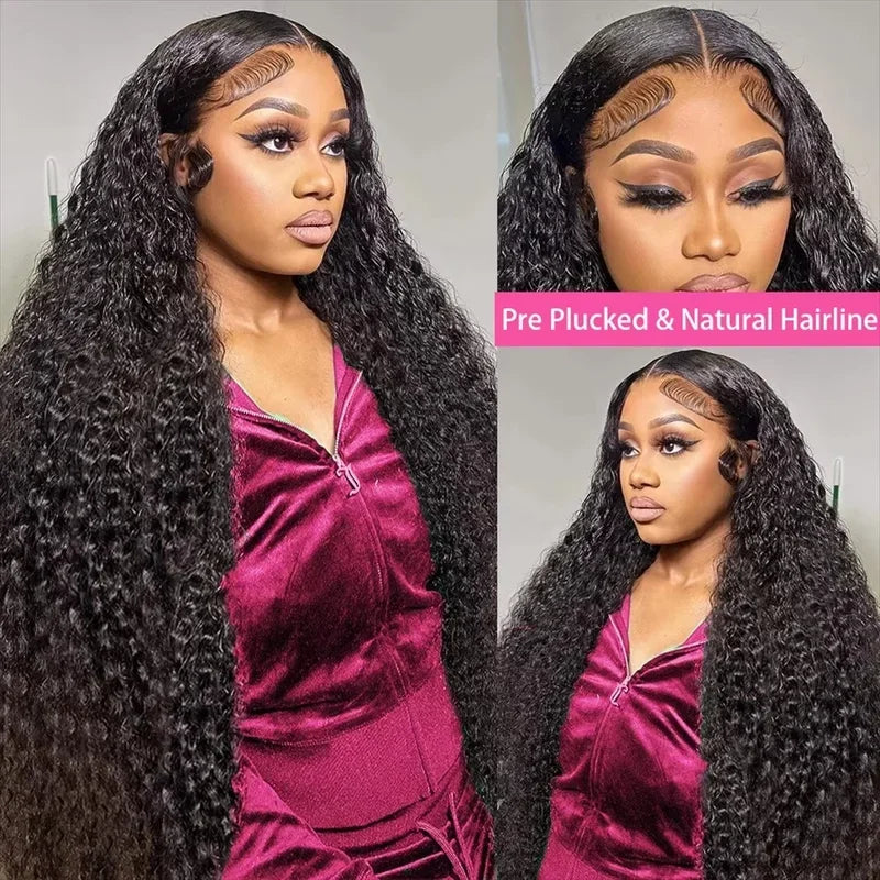 13x4 Brazilian Deep Wave Curly HD Lace Frontal Human Hair Wig, Pre-Plucked