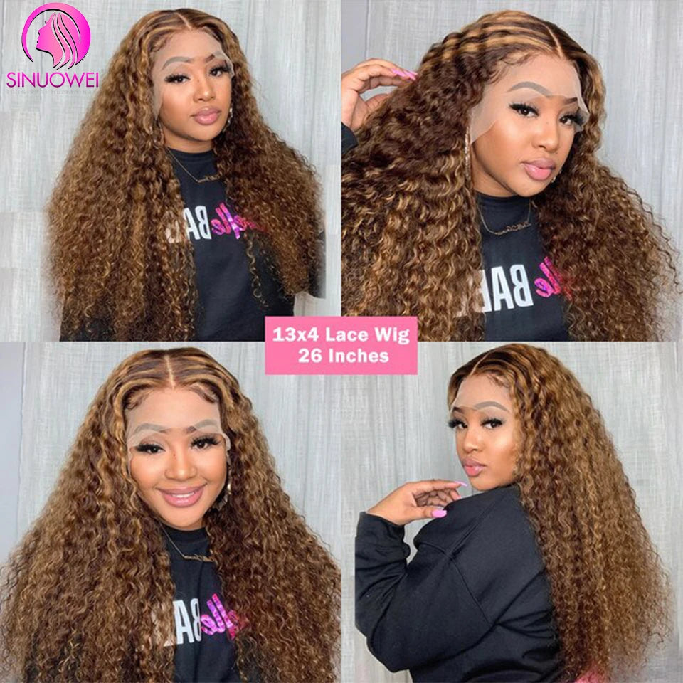 Highlight Wig Human Hair, 13x6 Water Wave Honey Blonde Lace Frontal Curly