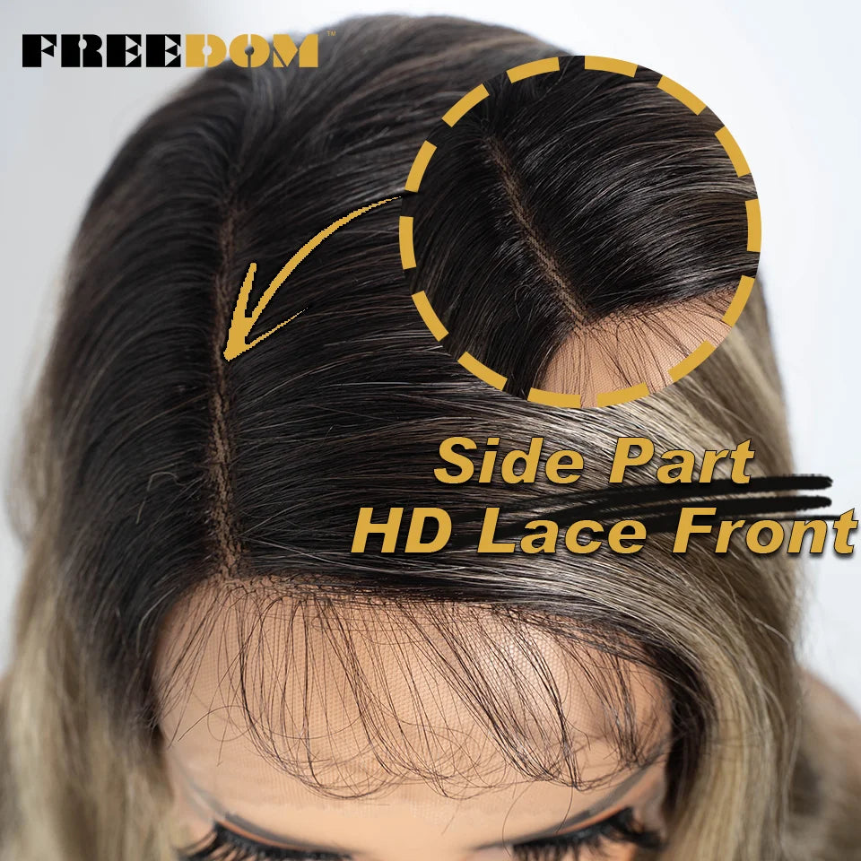 36" Long Wavy Synthetic Lace Front Wigs Ombre Brown Blonde Body Wave