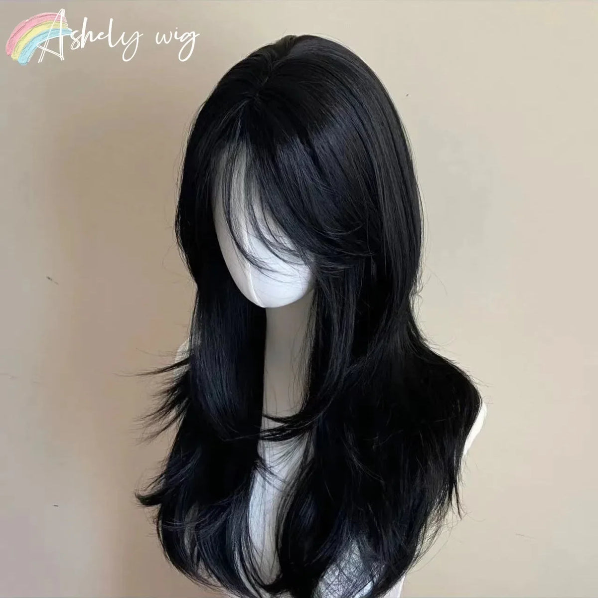 Black Synthetic Headband Wig Body Wavy French Bangs High Quality Simulation Hair