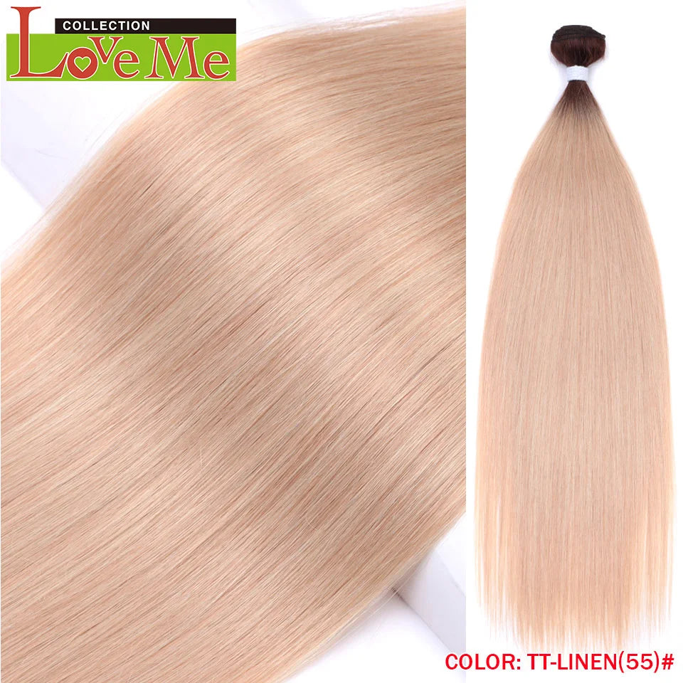 Yaki Straight Hair Extensions Salon Synthetic Bundles Temperature Fiber Ombre Blonde Fake