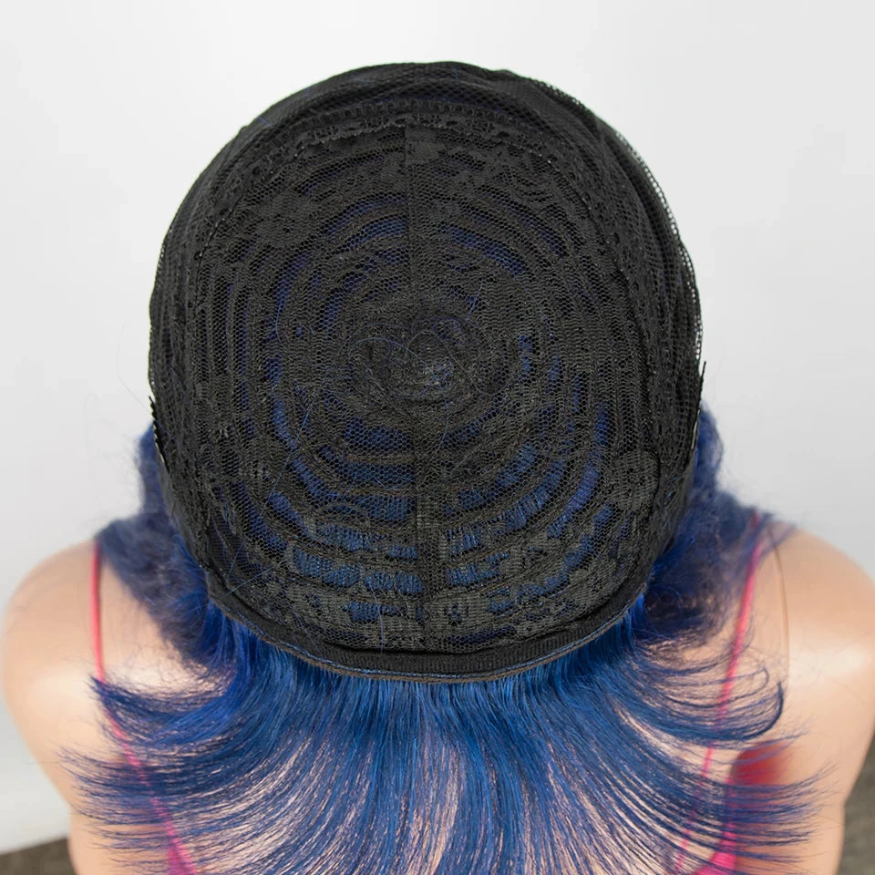 Brazilian Straight Human Hair Wigs Bangs Burgendy Put On Go, 100% Remy