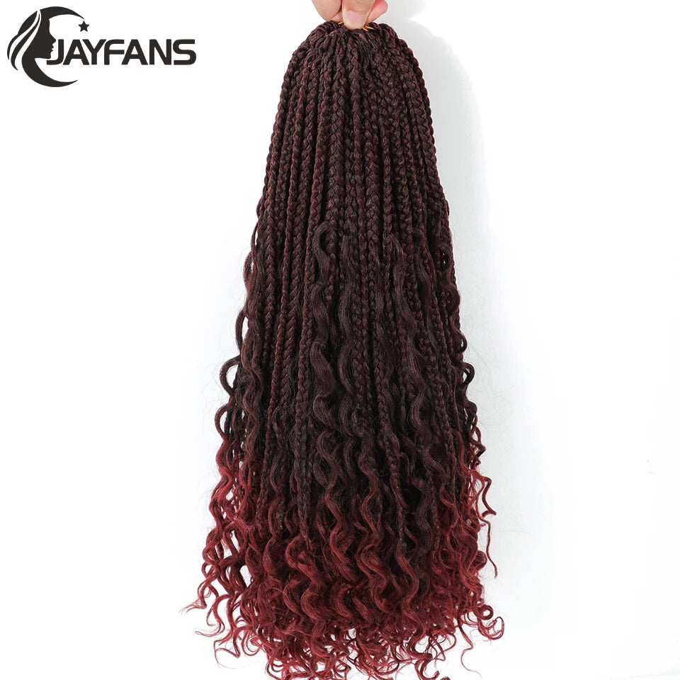 Boho Box Braids Crochet Synthetic Hair Goddess Curly Ends Bohomian