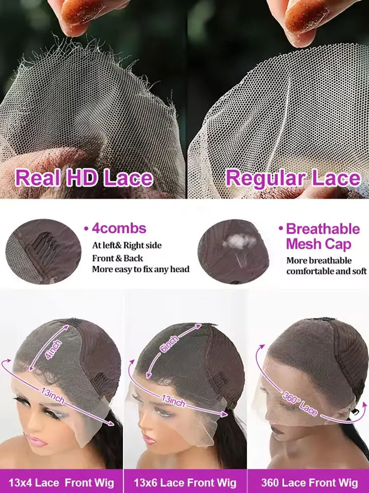250% Density Deep Wave, 13x6 HD Lace Front Human Hair Wig Gluless