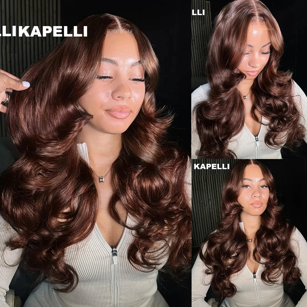 Brown Body Wave Human Hair Bundles with Lace Closure — Brazilian, Remy