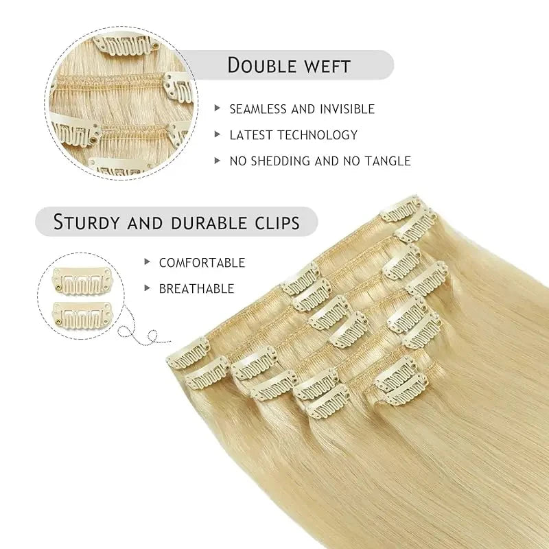 Clip in Hair Extensions Chestnut Brown Double Weft Thick 120G Silky Straight