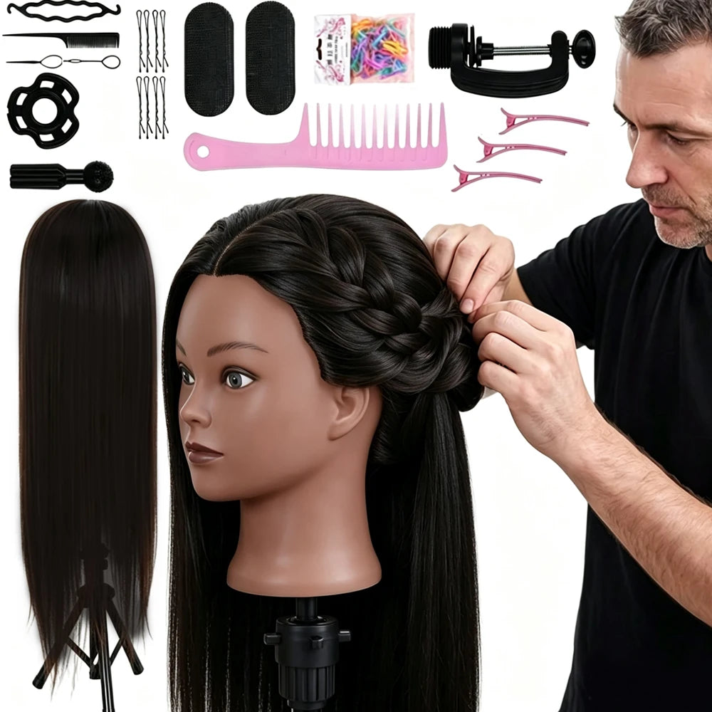 Mannequin Head Hair with Stand 26" Makeup Head | Cosmetology Manikin Doll Head for Hair Styling, Hairdressing Training Head