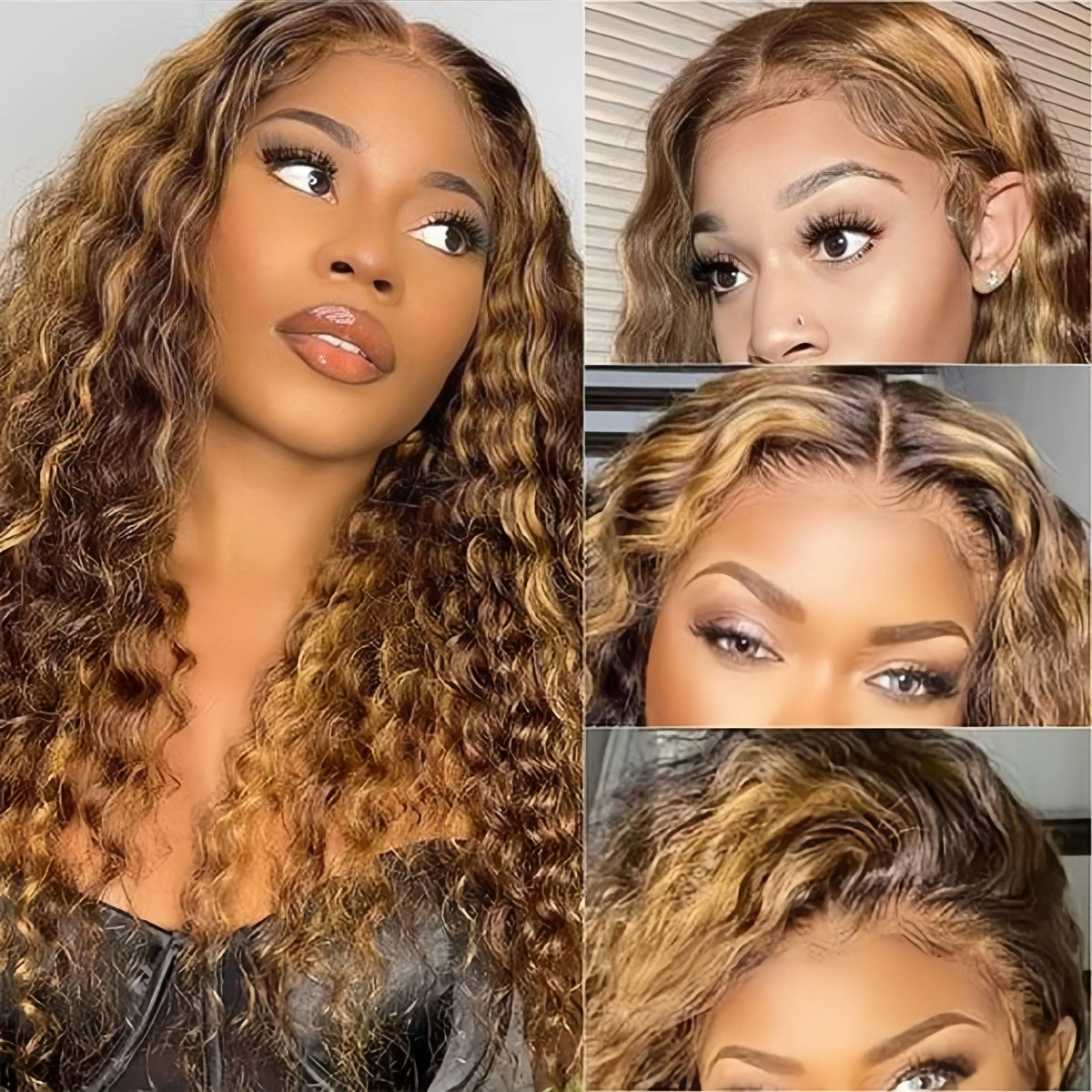 13x4 HD Lace Frontal Wig P427 Highlight Human Hair Water Wave Front