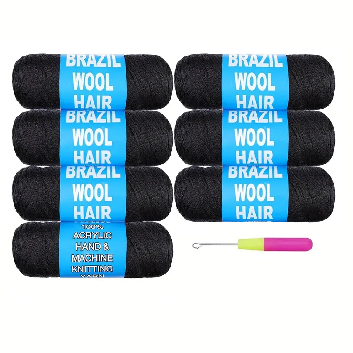 3-12Rolls Black Brazilian Wool Hair Acrylic Yarn For African Synthetic Crochet Hair Jumbo Braids Braids Twist Wraps70G/Roll