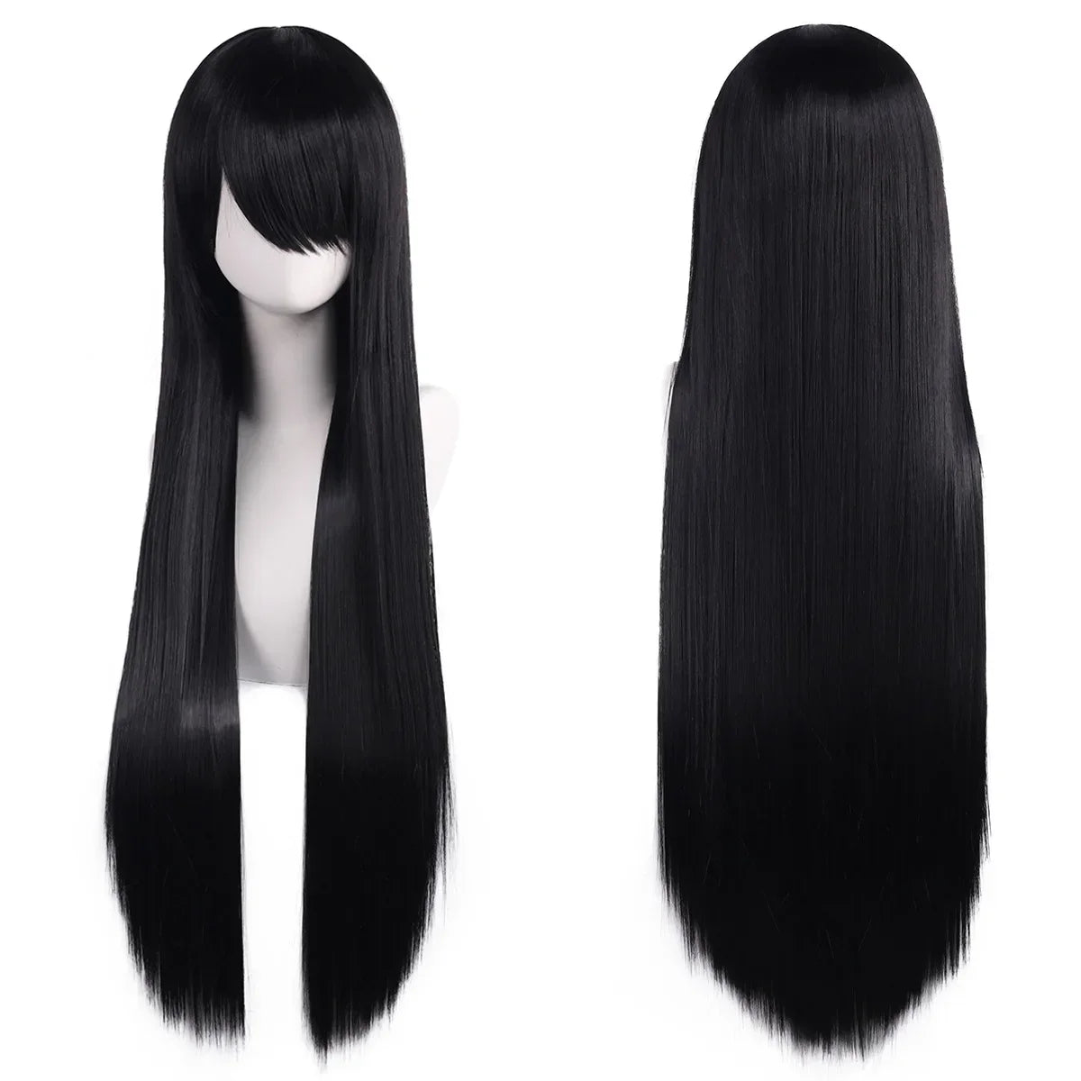 80cm Long Straight Synthetic Cosplay Wig with Bangs, White Green Silver Pink, Heat Resistant