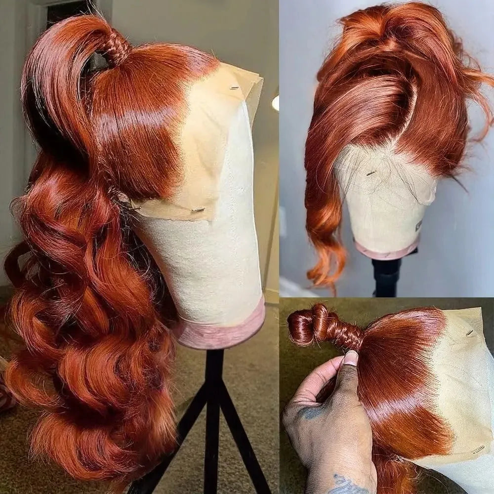 180% Density Brown Roots Ash Blonde Body Wave Lace Frontal Wig, 13x4, Ombre, Synthetic Blend