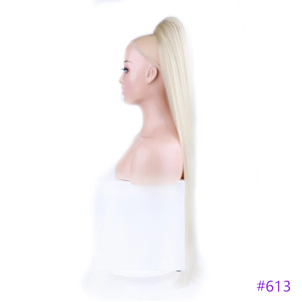 30 Inch Long Straight Ponytail Synthetic Drawstring Ponytail Chip-In Hair Extension Straight Pony Tail Fake Hairpiece