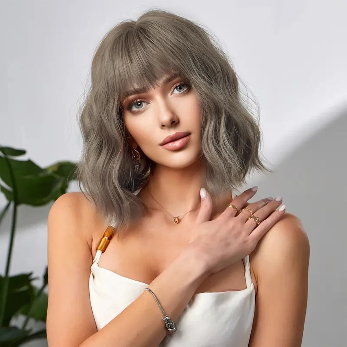 Blue Bob Wigs Bangs Short Colorful Wavy Curly Synthetic Cosplay Halloween Costume