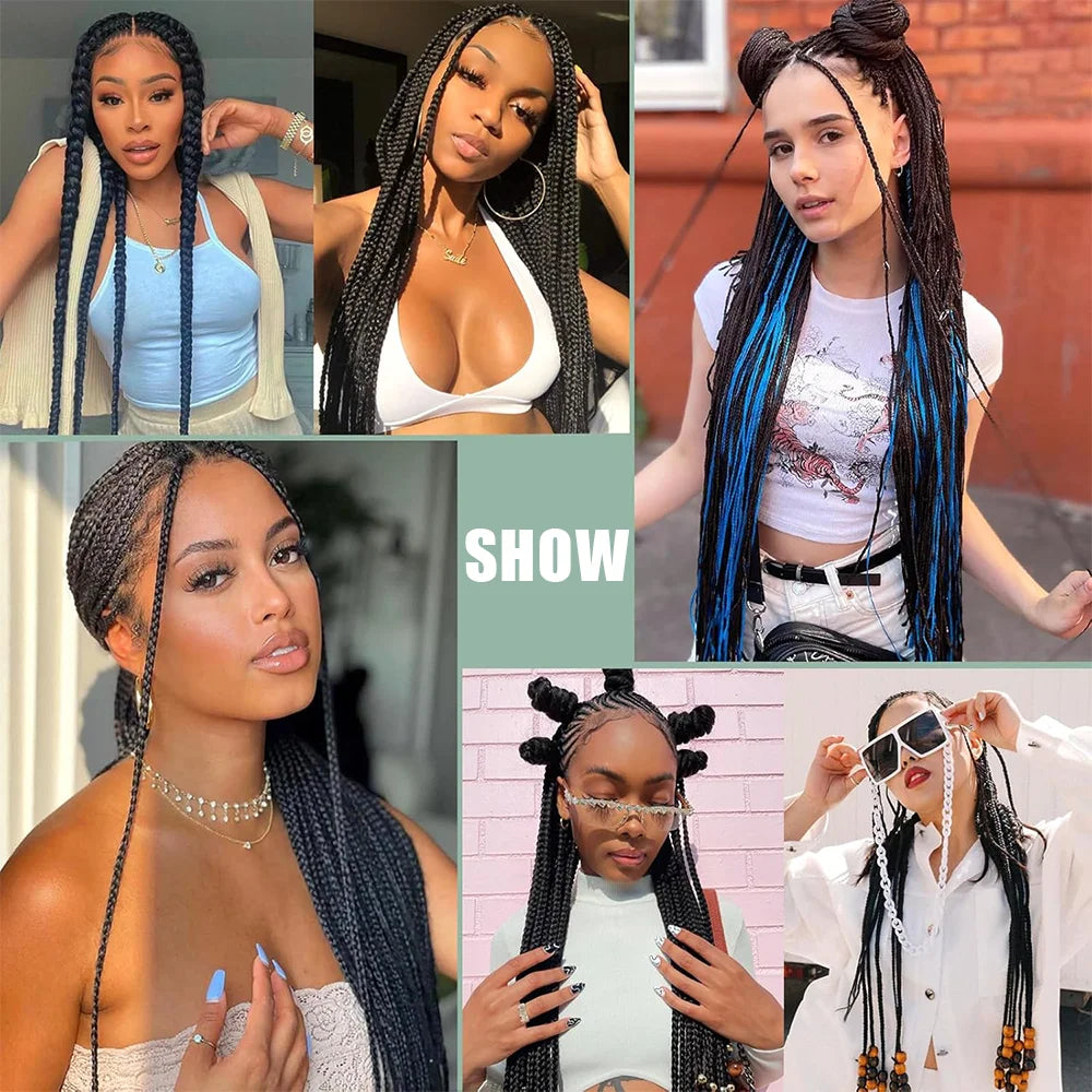 Prestretched Knotless Kanekalon Hair Long Straight Synthetic Box Braids Yaki Texture Water