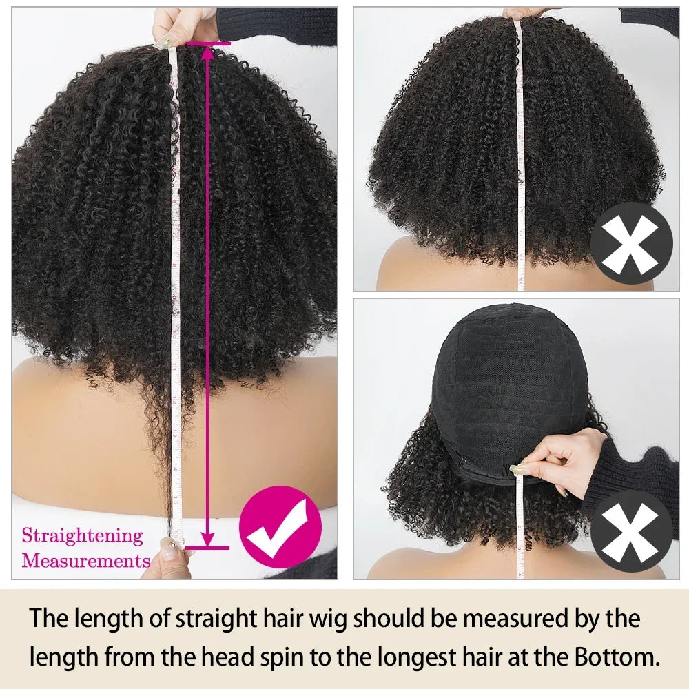Mongolian Curly Afro Kinky Human Hair Wigs Bangs Without Glue Bouncy Density