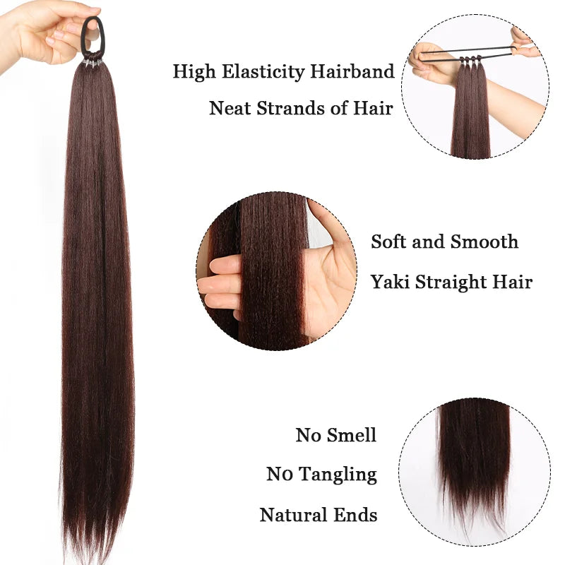 Synthetic Long Ponytail Extensions Elastic Band Versatile Diy Braided Girls Black Brown