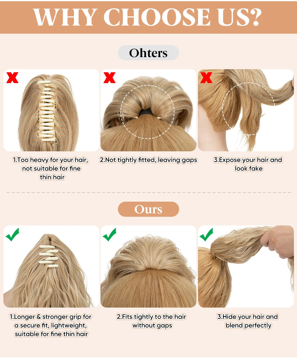 Synthetic Curly Claw Clip in Ponytail Blonde Brown Short Hairpiece 13" Fake