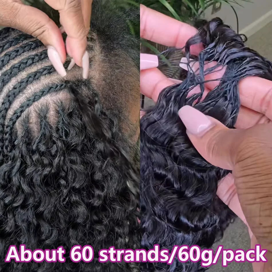 Feathered Crochet 100% Human Hair For Braiding Boho Braids Raw Burmese Curly Human Hair Extensions Pre-Separated Miracle Knots