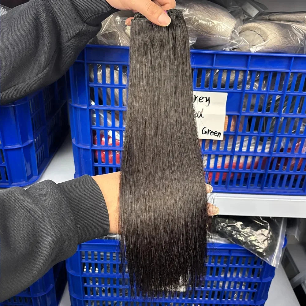 Straight 100% Human Indian Raw Hair Bundles Super Double Drawn 18A Virgin