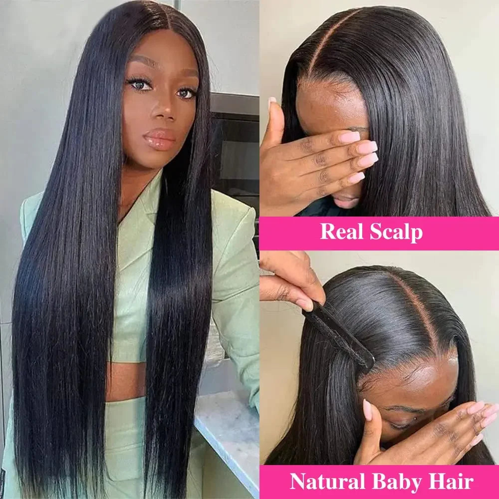 V Part Straight Human Hair Wig, Brazilian Remy, No Leave Out, 220% Density