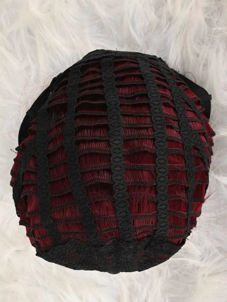 Long Curly Wine Red Gradient White Wig 70s 80s Rocker Mullet Party