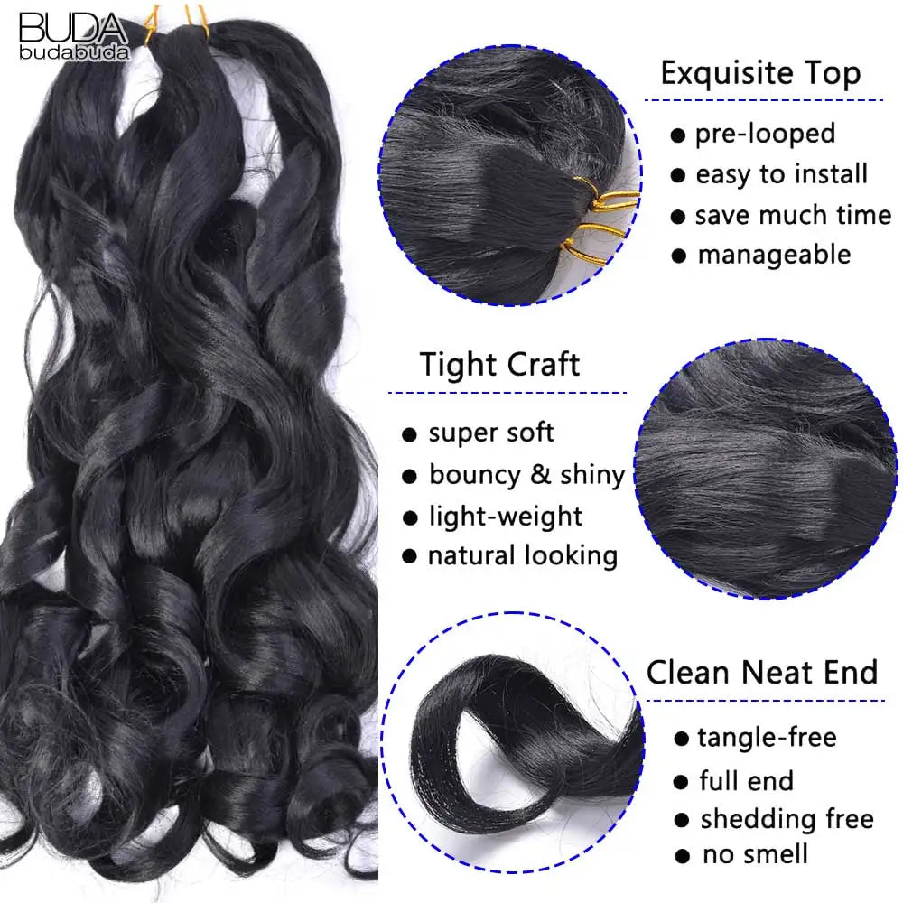 French Curls Braiding Hair Extensions - Synthetic Loose Wave Spiral Curl, High Temperature, Ombre Pre-Stretched
