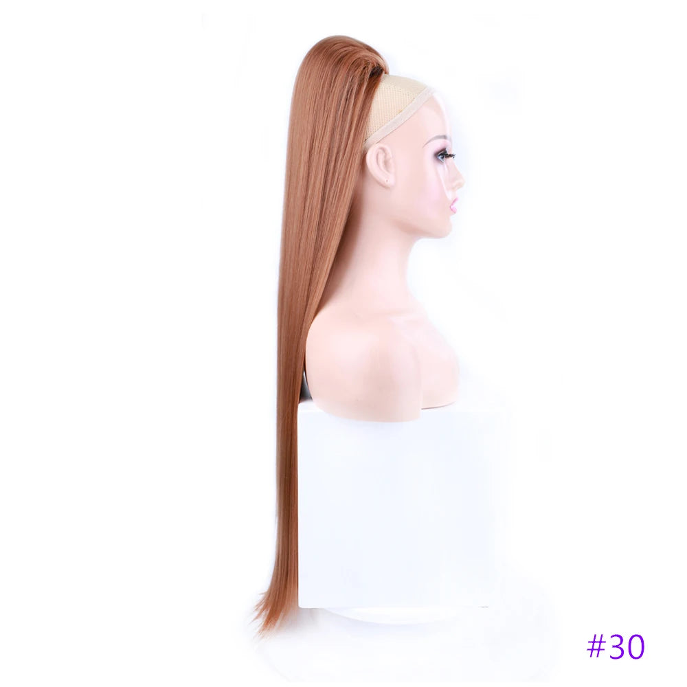 30 Inch Long Straight Ponytail Synthetic Drawstring Ponytail Chip-In Hair Extension Straight Pony Tail Fake Hairpiece