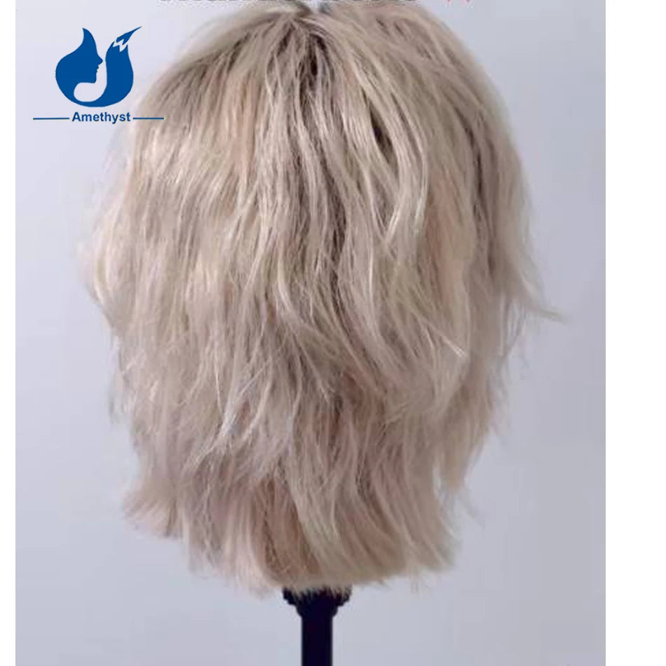 Natural Wave Human Hair Wig White Platinum Blonde Dark Root Brazilian Remy