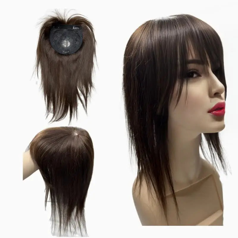 Thick Human Hair Toppers Doll Bangs Long 45cm 60g Heavy Natural Hairpiece