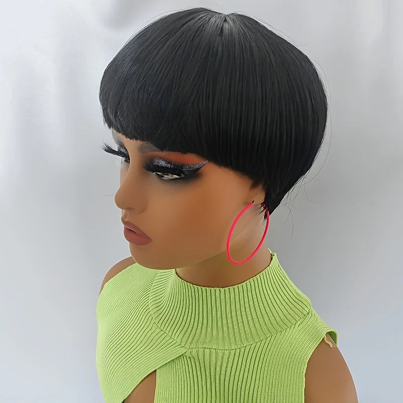 Black Short Shag Layered Wig Bang Synthetic Daily Party Cosplay