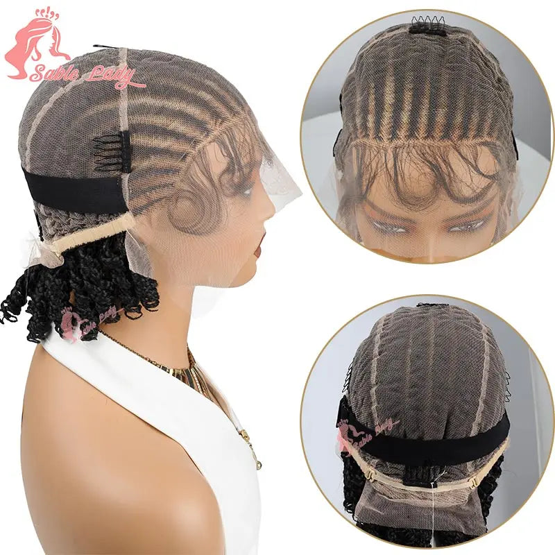 Handmade Short Bob Cornrow Braided Wigs Synthetic Glueless HD Full Lace Knotless