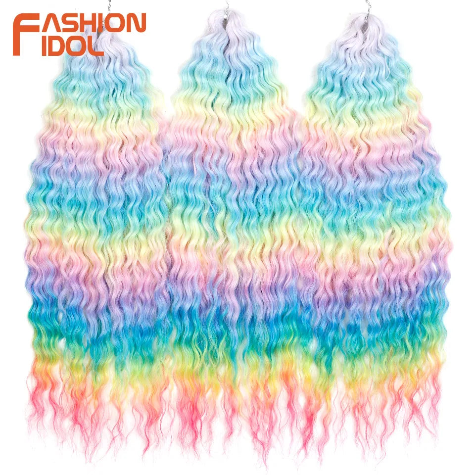 Synthetic Twist Crochet Curly Hair Water Wave Braid Ombre Blonde Brown Deep