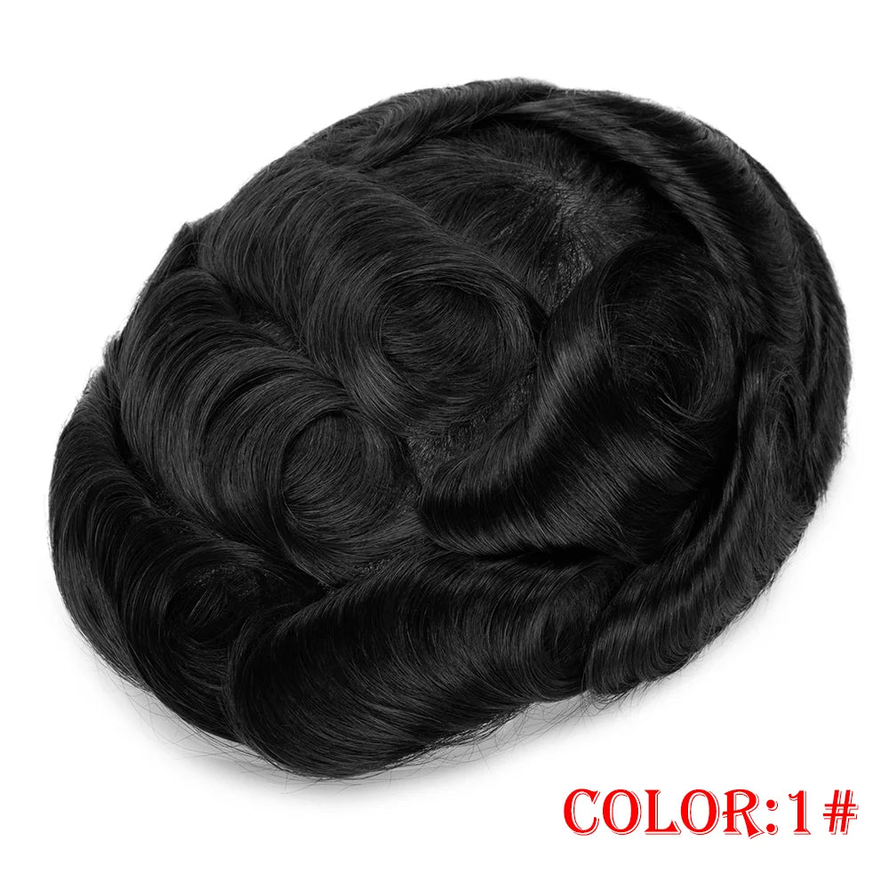 Men Toupee V Loop 0.06-0.08mm Thin Skin Human Hair Replacement System for Men Natural Hairline Wig Man Male Hair Prosthesis