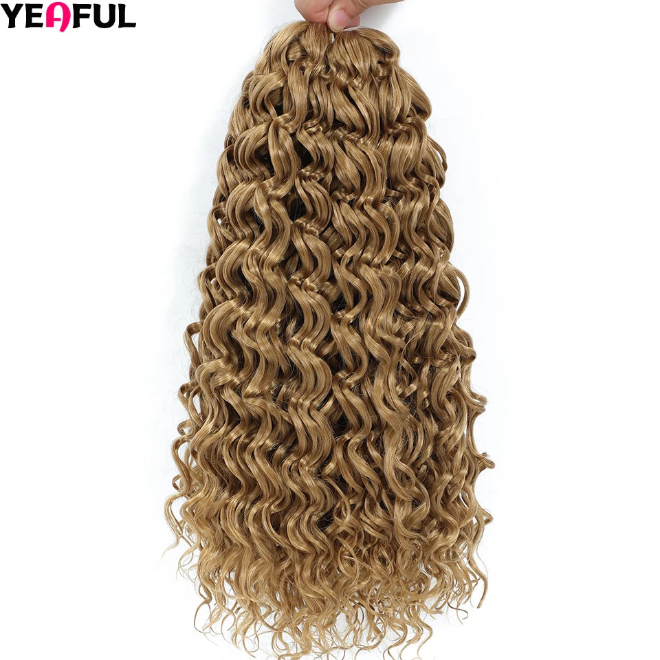 Curl Crochet Hair 14inch 1-8 Packs Ombre Brown Water Wave Curly Braiding