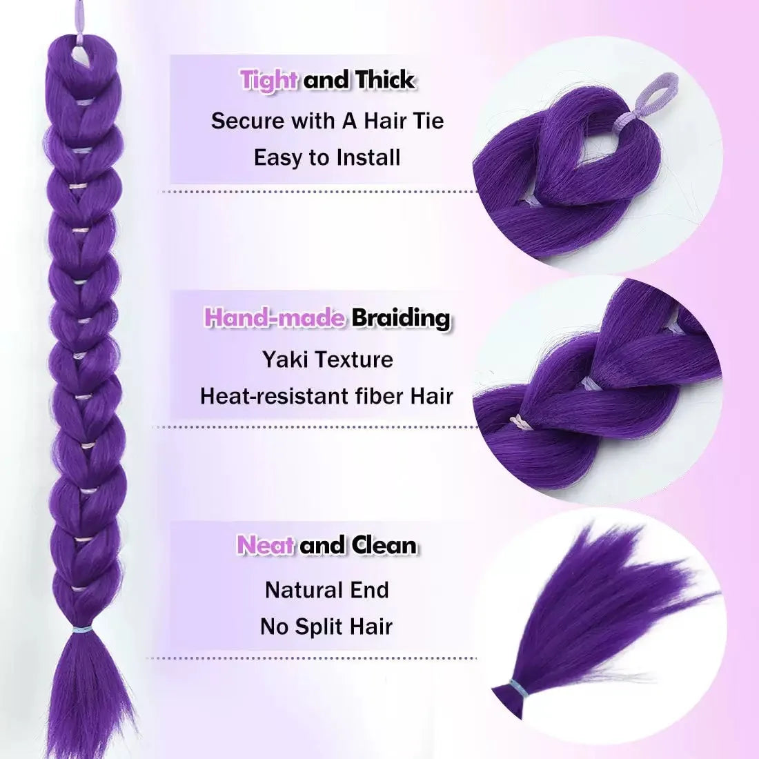 Purple Braids Ponytail Rubber Band Pre Braiding Hair Synthetic Extensions Halloween Costume