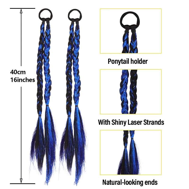 Trendy Pair Pack Synthetic Fiber Laser Highlights Braided Ponytail Wig Girls Streetwear