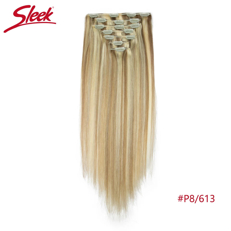 Sleek Straight Clip in Hair Extensions Human Hair Natural Blonde 613 Color 7pcs/Pack Clip in Extensions Salon-Grade Quality