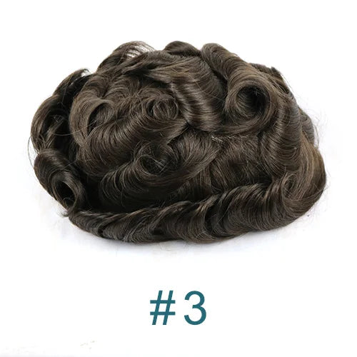 Men's Platinum Blonde 100% Human Hair V-looped PU 120-130% Density Toupee for Men 0.06-0.08mm Skin Base Hair Prosthesis System