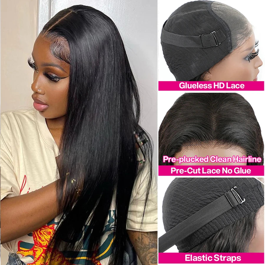 Wear Go Glueless Human Hair Wigs Pre Plucked Brazilian Straight, 13x4 HD