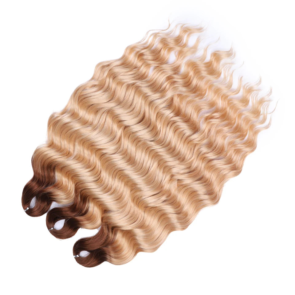 Loose Deep Wave Synthetic Braiding Hair Extensions - 24 Inch Water Wave, Ombre Blonde Twist Crochet